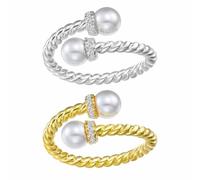 UFZKOOEP L'Amore più Puro Anello con Perla Doppia, Anello di promessa con Perle Doppie, Anelli avvolgenti Aperti con Perle, Anello con Perla attorcigliata Minimalista per Le Donne (2 PCS)