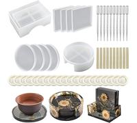 UGBO Stampi in Resina Stampo per Resina Epossidica per Sottobicchiere Quadrati Rotondo Coaster Stampi in Silicone Stampi Fai-da-Te per Sottobicchieri Tazze Decorazioni per la Casa 50 Pz
