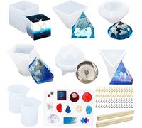 UGBO Stampi per Resina Epossidica Kit di Stampi in Silicone in Resina Stampo Include Sfera Cubo Piramide Cono Pietra Diamante Stampi per Gioielli Ciondolo 7 Pz