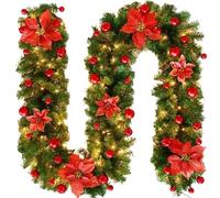 UGDOUS Ghirlanda di Natale a LED in Rattan, Decorativa, con Fiori Artificiali, for Albero di Pino, Decorazione Natalizia, for Feste di Natale, casa, Camino(Silver,Without LED)