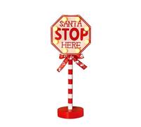 UGDOUS Lampada retrò Natalizia a LED con Luce di Babbo Natale, fermati Qui, Cartello Stradale, Decorazione da Tavolo in Legno for la casa(D)