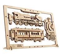 UGears 2.5D Frame Steam Express - Kit modello classico in legno treno con ruote, meccanismi e porte mobili - Kit di modelli di puzzle in legno treno a vapore per adulti - Decorazione per casa