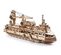 UGEARS Puzzle 3D Nave di ricerca - Regalo per la festa del papà Modello di nave 3D fai-da-te - Esclusivi modellini in legno da costruire per adulti - Modelli meccanici in legno unici e creativi