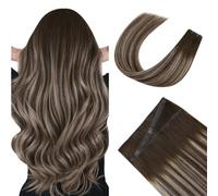 Ugeat Butterfly - Extension in capelli veri, 50 cm, 100 g, #4/18/4 | Remy Butterfly Weft Extension di capelli veri, castano scuro con biondo cenere, leggere, per aggiungere volume e lunghezza