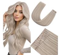 Ugeat Butterfly - Extension per trecce in capelli veri, 60 cm, 100 g, #18 | Remy - Extension a farfalla in capelli veri, biondo cenere con biondo platino, morbide e leggere, per un look lungo e