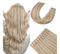 Ugeat Butterfly Weft Hair Extension Blond Highlights 55 cm Butterfly Double Weft Extension capelli veri capelli umani cenere Genius ciocche biondo oro senza cuciture e leggere, 100 g