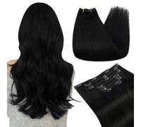 Ugeat Extension a clip per capelli naturali neri, 55 cm, extension per capelli naturali, con clip, lunga 120 grammi, extension per capelli a clip umano, 8 pezzi #1