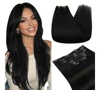 Ugeat Extension a clip per capelli naturali neri, extension per capelli, 45 cm, colore: nero, extension per capelli naturali a clip, 120 grammi, extension per capelli con clip umano #1, 8 pezzi