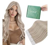 Ugeat Extension adesive in capelli veri, 30 cm, 30 g, 20 pezzi, #P18/613 | Extension adesive biondo cenere con riflessi biondo platino, morbide e lisce, per accenti discreti e look corti