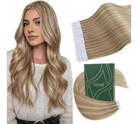 Ugeat Extension Biadesive Capelli Veri 40 cm Mèches Biondo Cenere Extension Capelli Veri Biadesivo Invisibile Biondo Dorato #P16/22 Remy Umani Lisci Lunghezza Media 20pezzi 50G