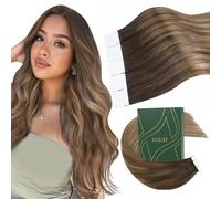 Ugeat Extension Biadesive Capelli Veri Castano Cioccolato Dorato #4/10/16 Nastro Biadesivo Extension Capelli Veri Biondo 50 cm Lunghezza Media, Remy Lisci 20pezzi 50G