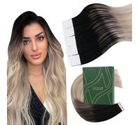 Ugeat Extension Biadesivo Capelli Veri Balayage #1B/18/60 Extension Capelli Biadesivo Veri Sfumate Nero Ombre Biondo 60 cm Remy Lunghi Effetto Lunghezza 20pezzi 50G