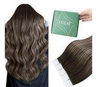 Ugeat Extension Biadesivo Capelli Veri Balayage Marrone Cenere, 45 cm 20pz 50grammi, Extension Capelli Veri con Biadesivo Ombre Marrone Scuro, Reali Remy Tape in