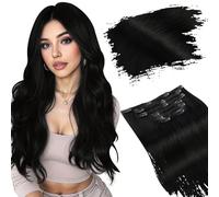 Ugeat Extension Capelli Clip Veri Nero,45 cm 120grammi 7pz, Extension con Clip Capelli Veri Jet Neri Extension Capelli con Clip Veri Remy Lisci Naturali Umani Fascia Unica