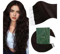 Ugeat Extension Capelli Veri Biadesivo 50 cm Castano Scuro 20pz 50G Extension con Biadesivo Capelli Veri Marrone Scuro Lisci Remy Invisibili Lunghezza Media