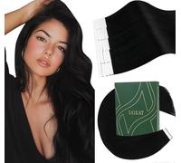 Ugeat Extension Capelli Veri Biadesivo Lisci Nero 40cm 20pz 50G Extension Capelli Veri Neri Remy Umani Nastro Biadesivo Lunghezza Media