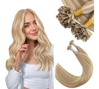 Ugeat Extension Capelli Veri Cheratina Biondo Cenere 35 cm Extension Capelli Veri con Cheratina Biondo Dorato Effetto Schiarito #P16/22 Remy Lisci Corti 50 ciocche 50grammi