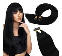 Ugeat Extension Capelli Veri Cheratina Jet Neri 60 cm 50 ciocche, Extension Capelli Cheratina Piatta Lunghi Nero, Remy Lisci Umani Veri 50grammi
