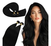Ugeat Extension Capelli Veri Cheratina Neri Remy Umani Donna Extension Capelli Cheratina Jet Nero 40 cm Traspiranti Lunghezza Media Lisci 50 ciocche 50G