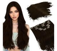 Ugeat Extension Capelli Veri Clip 55 cm Marrone, 120grammi 7pz, Extension con Clip Capelli Veri Marrone Cioccolato, Lunghi Lisci Remy Naturali Setosi