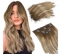 Ugeat Extension Capelli Veri Clip Biondo Marrone Balayage Extension Capelli Clip Veri Castano Chiaro Balayage Biondo Dorato Remy Lisci Naturale 45cm 7pz 120grammi