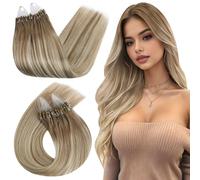 Ugeat Extension Capelli Veri Microring 35cm Castano Chiaro con Balayage Biondo Platino Extension Microring Capelli Veri Invisibili Remy Lisci 50grammi 50ciocche #9A/60/9A