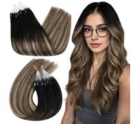 Ugeat Extension Capelli Veri Microring Castano Biondo Balayage Extension Micro Ring Capelli Veri Neri Naturale Castano #1B/4/27 Lunghezza Media Lisci 50 cm 50ciocche 50G
