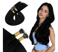Ugeat Extension Capelli Veri Nanoring 50 ciocche Neri Extension Nanoring Capelli Veri Jet Nero Invisibili di Qualita 45 cm Lunghezza Media Lisci 50G