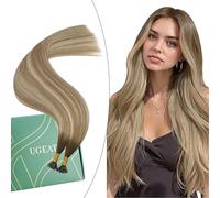 Ugeat Extension Capelli Veri Nanoring Balayage Castano 50grammi Extension Capelli Veri Nano Biondo con Castano Scuro 40 cm Effetto Volume Invisibili 50 ciocche