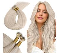 Ugeat Extension Capelli Veri Nanoring Biondi Platino 50G Extension Nano Ring Capelli Veri Lisci Biondo #60A Umani Lisci Donna 50 cm Professionale 50ciocche