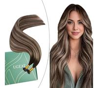 Ugeat Extension Capelli Veri Nanoring Castano Scuro con Cenere Extension Nano Ring Capelli Veri Marrone Balayage 40 cm Umani Lisci Invisibili 50 ciocche 50grammi