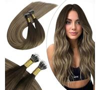 Ugeat Extension Capelli Veri Nanoring Castano Scuro Dorato 45 cm Extension Capelli Veri Nano Ring Ombre Cioccolato Biondo Remy Naturale 50 ciocche 50G