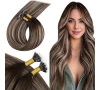 Ugeat Extension Capelli Veri Nanoring Cioccolato 50 cm Extension Capelli Veri Nano Ring Ombre Castano Cenere #4/18/4 Remy Lisci Professionale 50 ciocche 50G