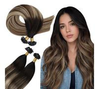 Ugeat Extension Cheratina Capelli Veri Nero Naturale Ombre Castano Extension Capelli Veri Keratina Castano Scuro Biondo Balayage 40 cm Umani Lisci Donna Lunghezza Media 50 ciocche 50G