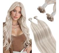 Ugeat Extension Keratine Capelli Naturali 16 Pollici Flat Tip Extension Capelli A Caldo 50 Grammi Piatto Tip Keratina Capelli Biondi Cenere con Bleach Biondo #P18/613 Highlight Estensioni Capelli