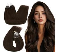 Ugeat Extension Microring Capelli Veri 50 cm Marroni Scuro, 50ciocche 50g, Extension Capelli Microring Donna Veri Castano, Invisibili Traspiranti Remy Lisci 2