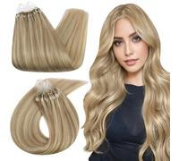 Ugeat Extension Microring Capelli Veri 50 cm Mèches Biondo Extension Capelli Veri con Microring Biondi Cenere Dorato Remy Lisci Lunghezza Media 50 ciocche 50G