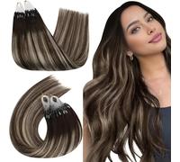 Ugeat Extension Microring Capelli Veri 55cm Castano Cioccolato con Balayage Castano Cenere Extension Capelli Veri Microring Remy Setosi Lisci 50grammi 50ciocche #4/18/4