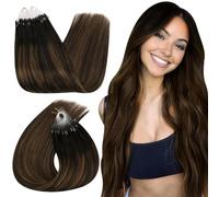 Ugeat Extension Microring Capelli Veri Castano Medio Balayage 40cm Extension Capelli Veri con Microring Ombre Marrone Scuro Medio 50grammi 50ciocche Remy Professionale