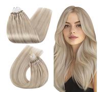 Ugeat Extension Microring Capelli Veri Lunghi Biondi Platino Cenere Extension Capelli Microring 60 cm Platino Biondi Meches #18/613 Effetto Lunghezza 50 ciocche 50grammi