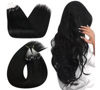 Ugeat Extension Microring Capelli Veri Nero 50 cm Extension Capelli Veri con Microring Jet Neri Remy Naturale Lunghezza Media Lisci Donna 50ciocche #1 50G