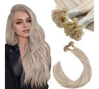 Ugeat Extension per bonding, capelli veri, biondo cenere 35 cm, 40 g, 50S | Extension con punta a U, capelli veri con bonding, biondo cenere con biondo platino, extension per capelli con cheratina