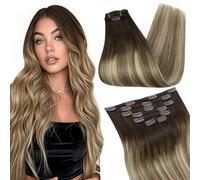 Ugeat - Extension per capelli naturali con clip, 55 cm, extension per capelli con clip, da marrone scuro a marrone medio, con biondo decolorato, #4/6/613, 120 grammi, 8 pezzi