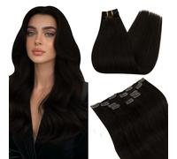 Ugeat Extension per capelli naturali con clip marrone scuro, 30 cm, estensione clip, marrone, 50 grammi, clip in breve capelli, 5 pezzi