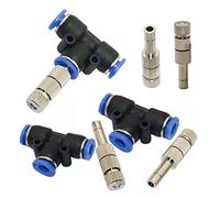 Ugelli a nebbia di rame, Ugelli di nebulizzazione in ottone da 10 pezzi 1/4 pollici Tee Quick Conn 6mm Orifizio 0,1-0,8mm Raffreddamento esterno(0.5mm)