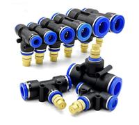 Ugello di nebulizzazione in ottone da 5 pezzi con adattatore a T spruzzatore atomizzatore regolabile irrigazione for irrigazione da giardino esterna 6/8/10/12/14/16mm tubo in PE(For 8mm Tubing)