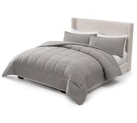 UGG Leonora - Set copripiumino con 2 federe, in piuma, reversibile, caldo, per tutte le stagioni, lavabile e ipoallergenico, per letto king size, colore: grigio chiaro