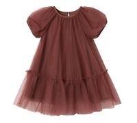 Ugitopi Abito da bambina in tulle con fodera in cotone - Elegante abito da festa con maniche a sbuffo, gonna multistrato e comfort per bambini attivi, caffè, 4 anni