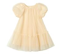 Ugitopi Abito da bambina in tulle con fodera in cotone - Elegante abito da festa con maniche a sbuffo, gonna multistrato e comfort per bambini attivi, champagne, 2 Anni