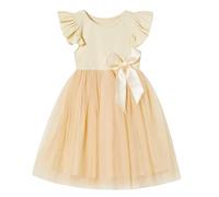 Ugitopi Bambino Ragazza Manica Volant Tulle Abito Bambino Abito Estivo, beige., 2 anni